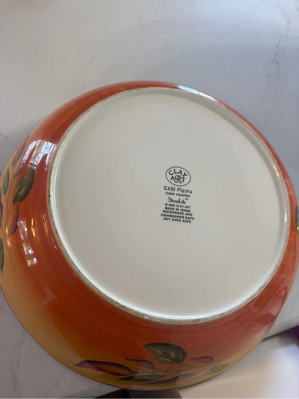 Clay Art Chili Fiesta Large Serving Bowl Hand Painted Stonelite 16
